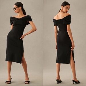 Anthropologie Maeve Off-The-Shoulder Twist Midi Dress Black Small
